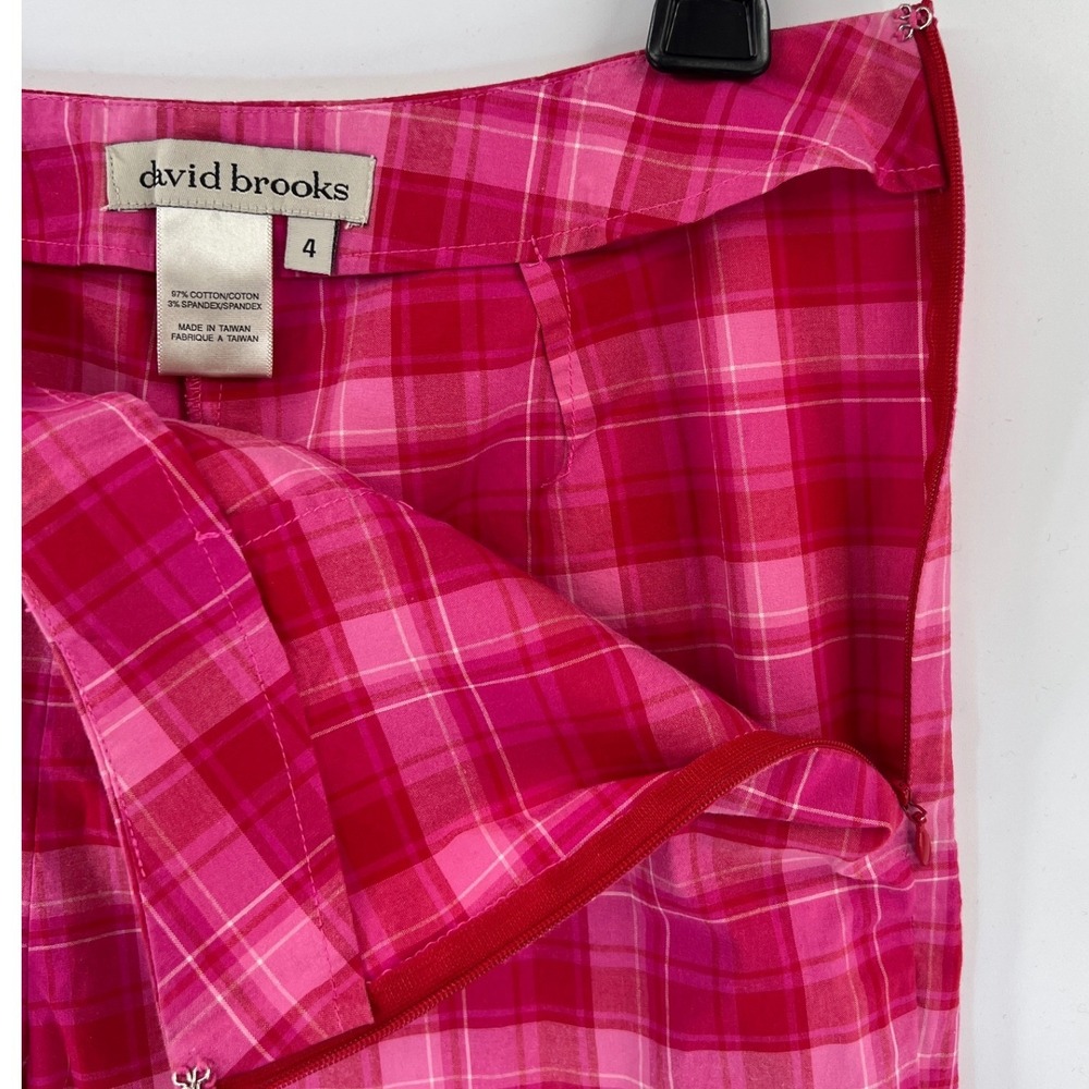 David Brooks Pink Plaid Crop Pants Size 4 Stretch Coastal Preppy Golf Resort - Picture 4 of 7